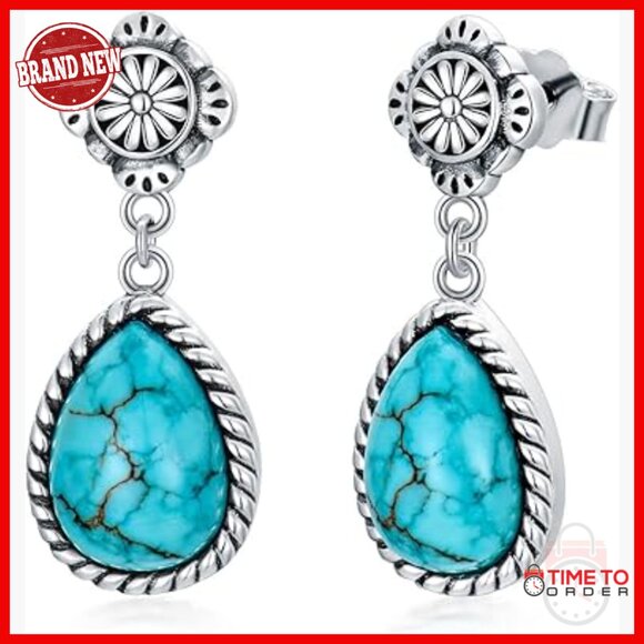 Sterling Silver Dangle Earrings with Natural Gemstones Drop Setting French